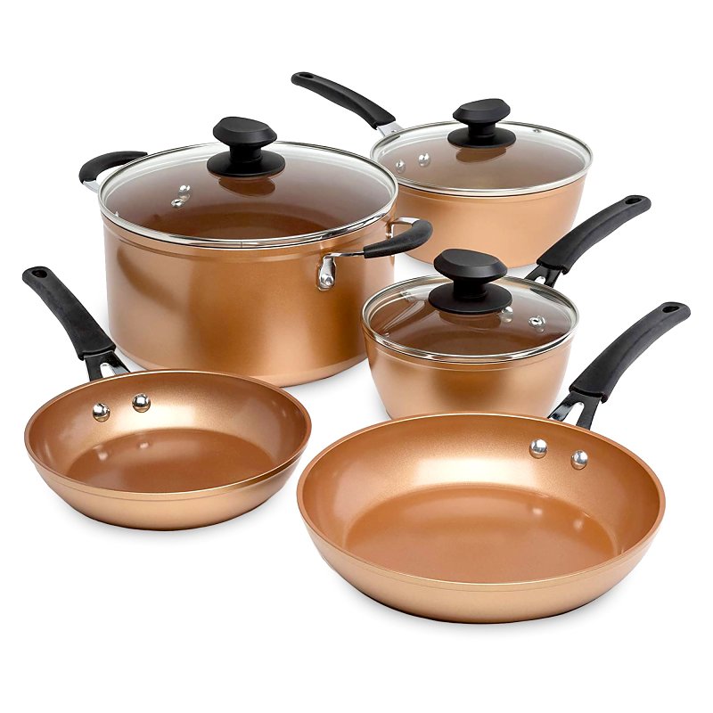 ECOLUTION Ecolution Endure Series EUCP-1208 Cookware Set, Aluminum/Stainless Steel, Copper, 8-Piece HOUSEWARES ECOLUTION