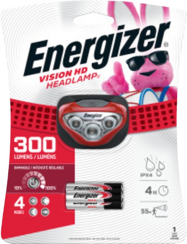 ENERGIZER BATTERY Energizer HDB32E Vision HD Headlight, AAA Battery, LED Lamp, 300 Lumens, 55 m Beam Distance, 4 hr Run Time