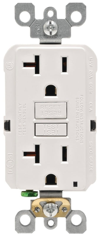 LEVITON Leviton R02-GFNT2-0KW GFCI Receptacle, 2 -Pole, 20 A, 125 V, Back, Side Wiring, NEMA: 5-15R, White ELECTRICAL LEVITON