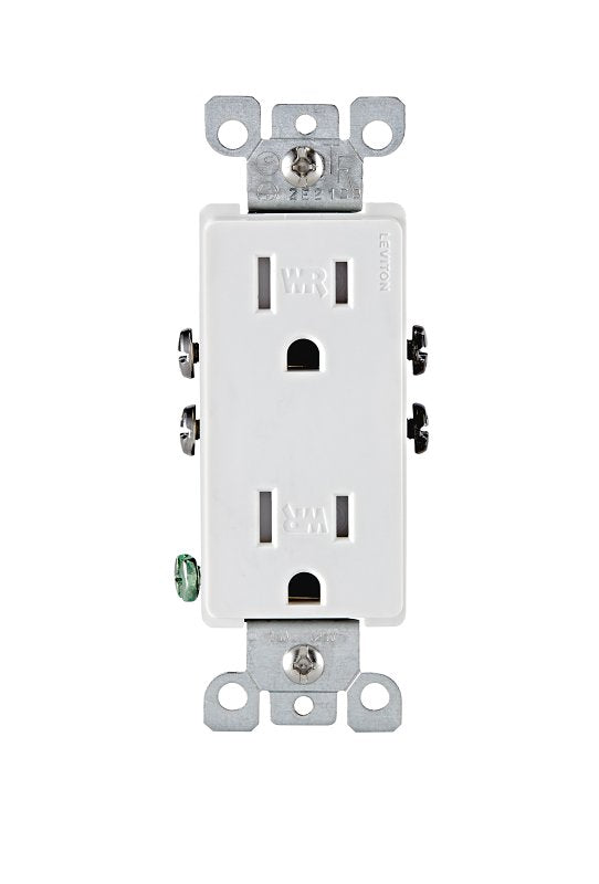 LEVITON Decora R02-W5325-0TW Duplex Outlet, 2 -Pole, 15 A, 125 V, Quickwire Push-In, Side Wiring, NEMA: 5-15R, White ELECTRICAL LEVITON