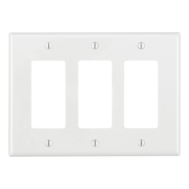 LEVITON Decora R52-PJ263-00W Wallplate, 4.88 in L, 6-3/4 in W, 3 -Gang, Nylon, White ELECTRICAL LEVITON