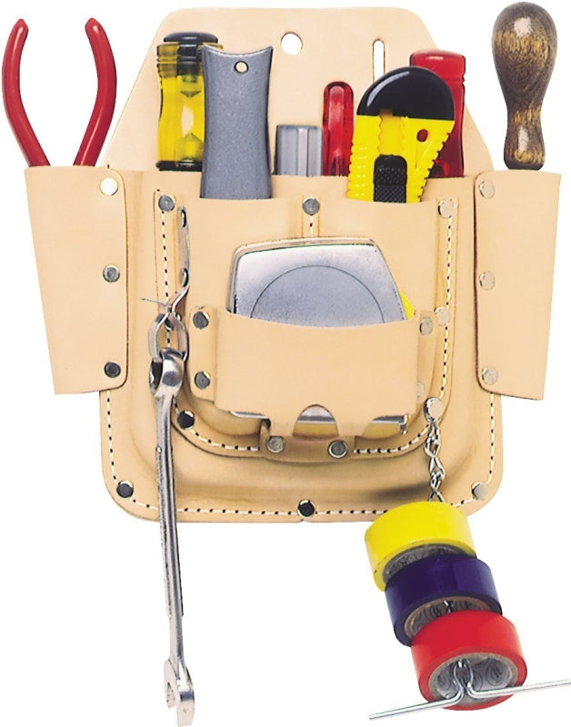 HULTAFORS CLC Tool Works Series W438 Tool Pouch, 6-Pocket, Leather, Tan, 12 in W, 20 in H