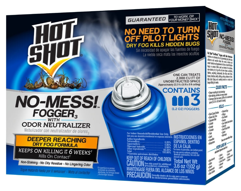 HOT SHOT Hot Shot No-Mess! HG-20177 Fogger with Odor Neutralizer, 2000 cu-ft Coverage Area, Light Yellow