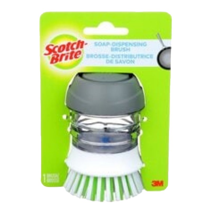 SCOTCH-BRITE Scotch-Brite 495 Soap Dispensing Brush, 4 in W Brush, Blue/White, 6 in L, Plastic Handle CLEANING & JANITORIAL SUPPLIES SCOTCH-BRITE