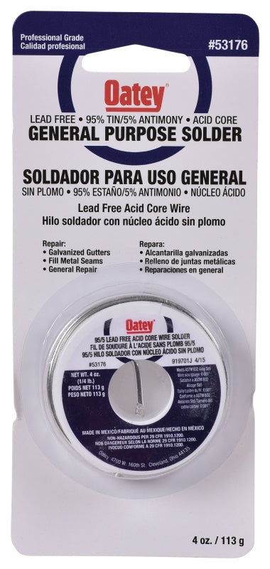 OATEY Oatey 53176 Acid Core Wire Solder, 1/4 lb Carded, Solid, Silver, 450 to 464 deg F Melting Point TOOLS OATEY