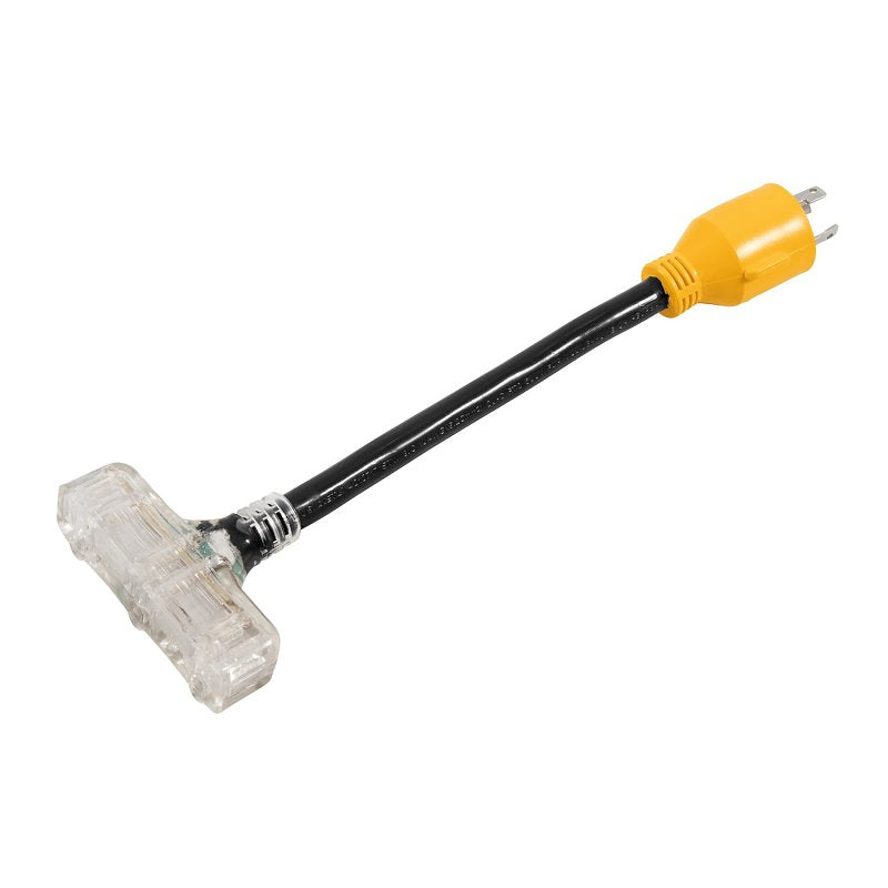 CAMCO PowerGrip 55414 Locking Generator Adapter, 30/15 A, 125 V, Male, Lighted Female, 10/3 ga Cable, Black/Yellow Jacket AUTOMOTIVE CAMCO