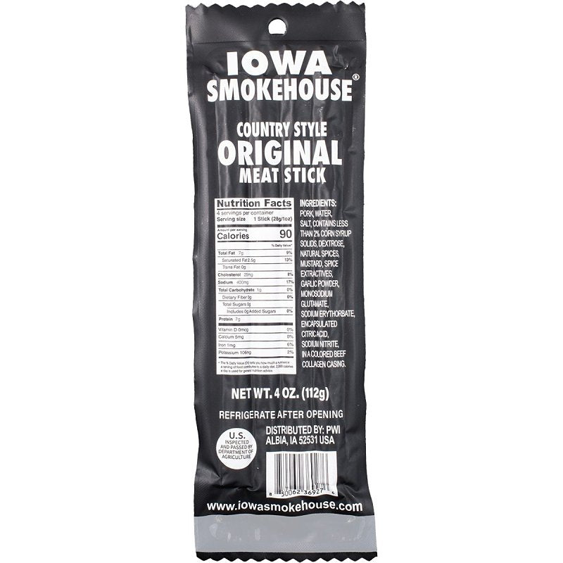 IOWA SMOKEHOUSE Iowa Smokehouse IS-4N Meat Snack, Stick, Original, 4 oz Pack HOUSEWARES IOWA SMOKEHOUSE