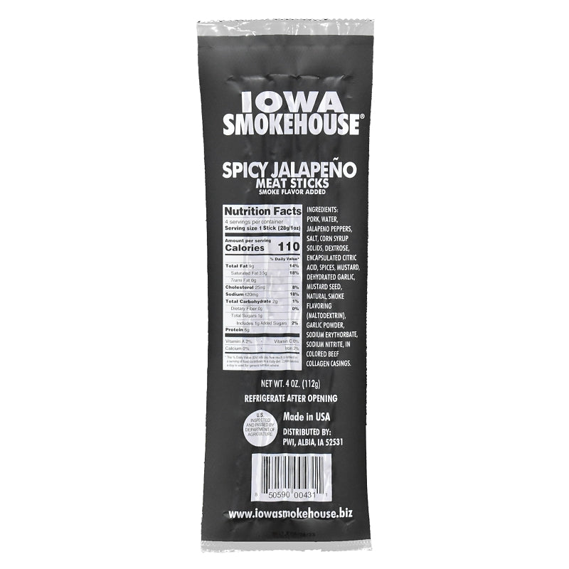 IOWA SMOKEHOUSE Iowa Smokehouse IS-4SP Meat Snack, Stick, Spicy Jalapeno, 4 oz Pack