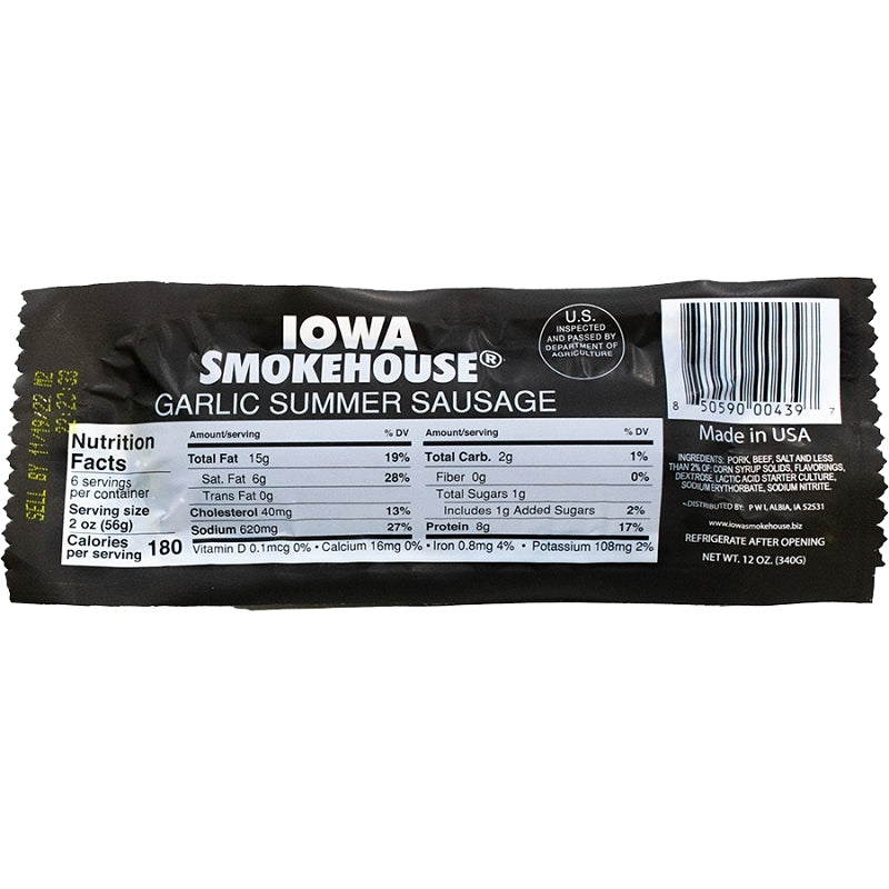 IOWA SMOKEHOUSE Iowa Smokehouse IS-SS12G Summer Sausage, Garlic, 12 oz HOUSEWARES IOWA SMOKEHOUSE