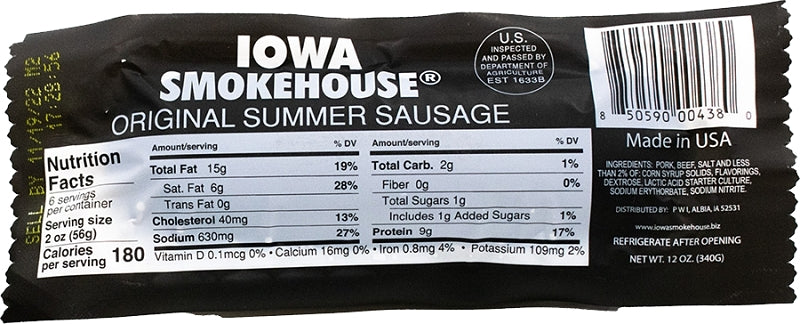 IOWA SMOKEHOUSE Iowa Smokehouse IS-SS12O Summer Sausage, Original, 12 oz HOUSEWARES IOWA SMOKEHOUSE