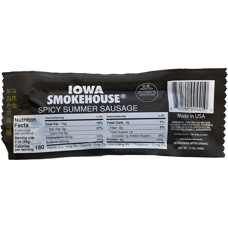 IOWA SMOKEHOUSE Iowa Smokehouse IS-SS12S Summer Sausage, Spicy, 12 oz