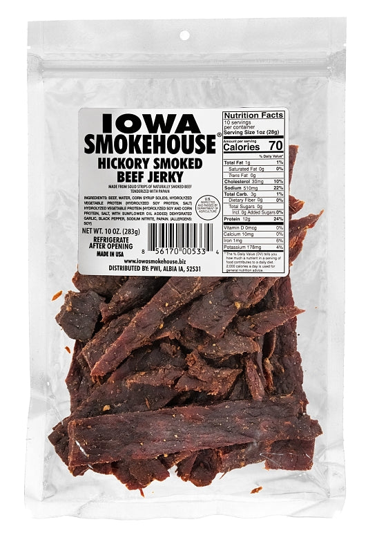IOWA SMOKEHOUSE Iowa Smokehouse IS-10JH Beef Jerky, Hickory, 10 oz, Pack