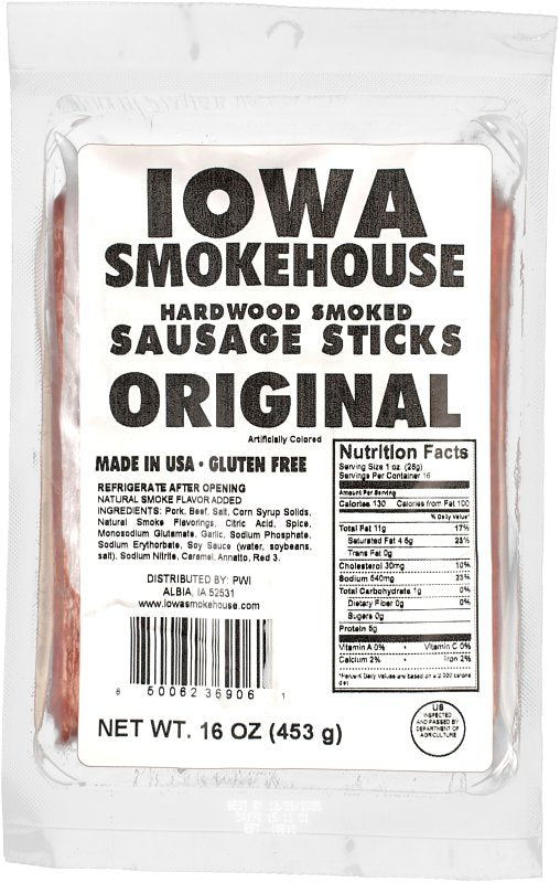 IOWA SMOKEHOUSE Iowa Smokehouse IS-16SSO Sausage Snacks, Stick, Original, 16 oz HOUSEWARES IOWA SMOKEHOUSE