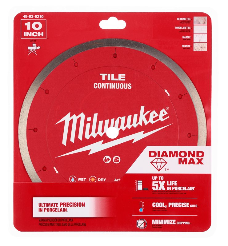 MILWAUKEE Milwaukee DIAMOND MAX 49-93-9210 Saw Blade, 10 in Dia, 5/8 in Arbor, Continuous Rim TOOLS MILWAUKEE