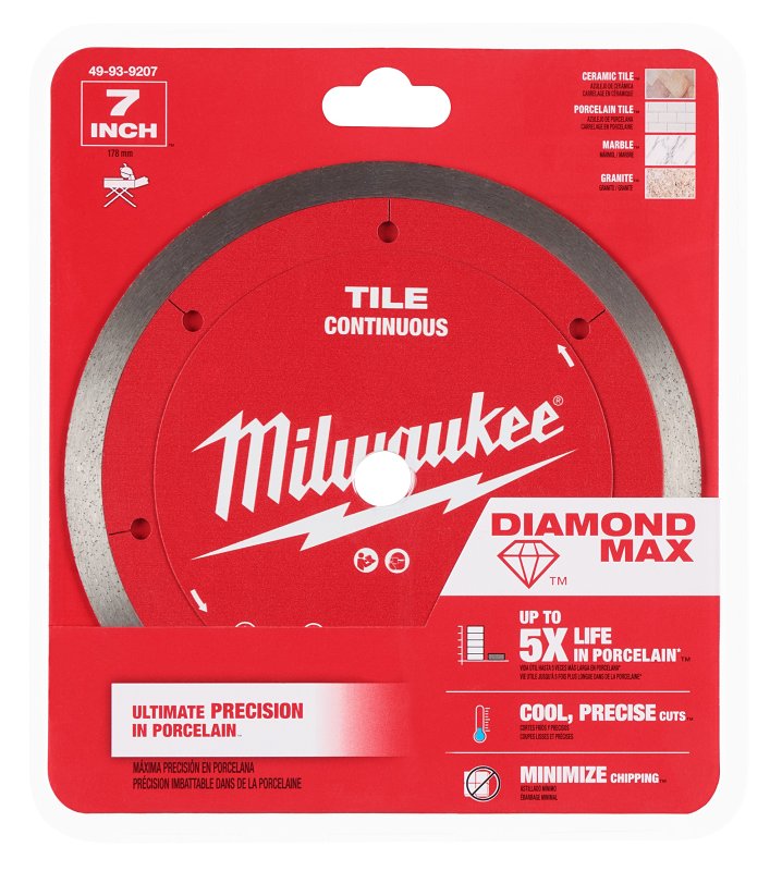 MILWAUKEE Milwaukee DIAMOND MAX 49-93-9207 Saw Blade, 7 in Dia, 5/8 in Arbor, Continuous Rim TOOLS MILWAUKEE