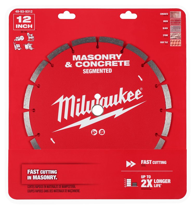 MILWAUKEE Milwaukee 49-93-9312 Saw Blade, 12 in Dia, 1 in, 20 mm Arbor, Diamond Cutting Edge, Segmented Rim