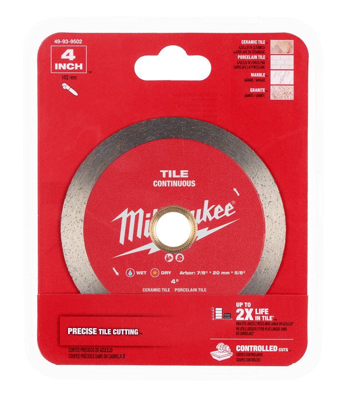 MILWAUKEE Milwaukee 49-93-9502 Saw Blade, 4 in Dia, 7/8 in-20 mm-5/8 in Arbor, Continuous Rim TOOLS MILWAUKEE