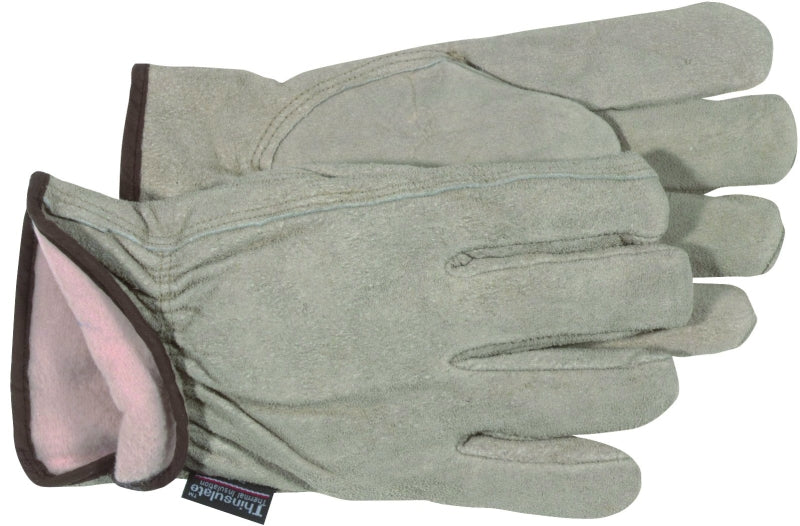BOSS MFG Boss 7179J Gloves, XL, Keystone Thumb, Open, Shirred Elastic Back Cuff, Cowhide Leather, Gray