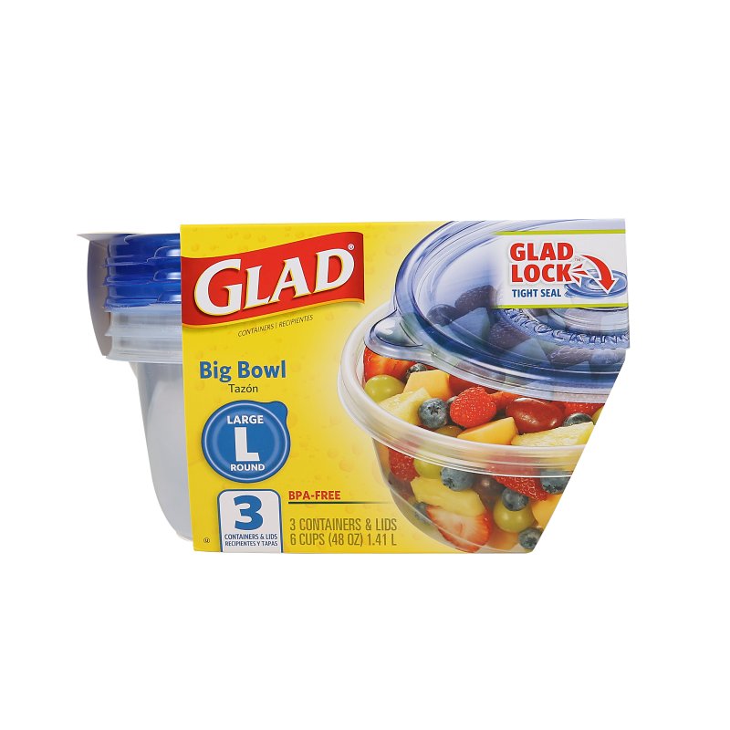 GLAD Glad BBG10691 Large Big Bowl, 48 oz, Plastic, Clear