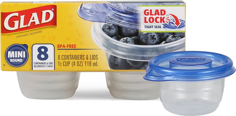 GLAD Glad BBG11038 Container, 4 oz, Plastic, Clear, 3.4 in Dia, 3 in H