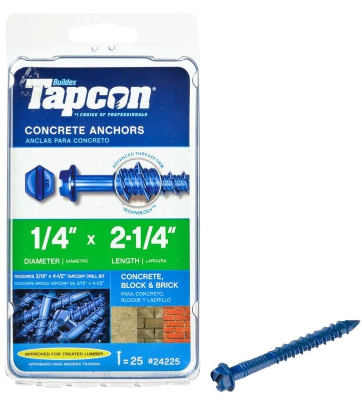 TAPCON Tapcon 24225 Screw Anchor, 1/4 in Dia, 2-1/4 in L, Steel, Climaseal, 25/PK HARDWARE & FARM SUPPLIES TAPCON