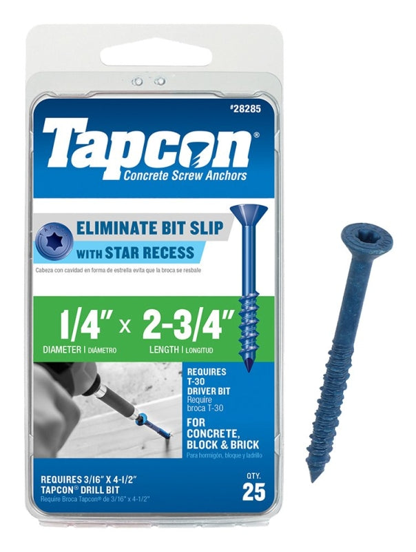 TAPCON Tapcon 24285 Concrete Screw Anchor, 1/4 in Dia, 2-3/4 in L, Steel, Climaseal HARDWARE & FARM SUPPLIES TAPCON   