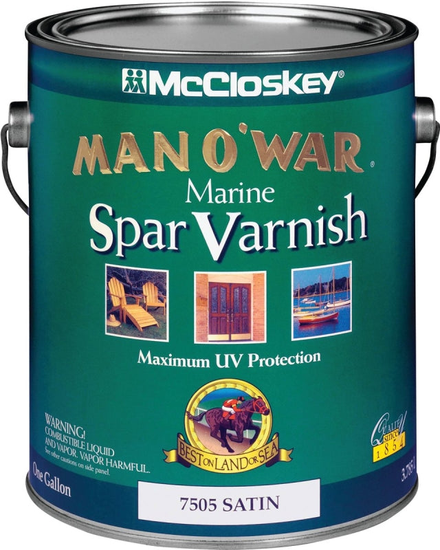 MCCLOSKEY McCloskey 080.0007505.007 Spar Varnish, 300 to 400 sq-ft/gal Coverage Area, Satin, Clear, Liquid, 1 gal