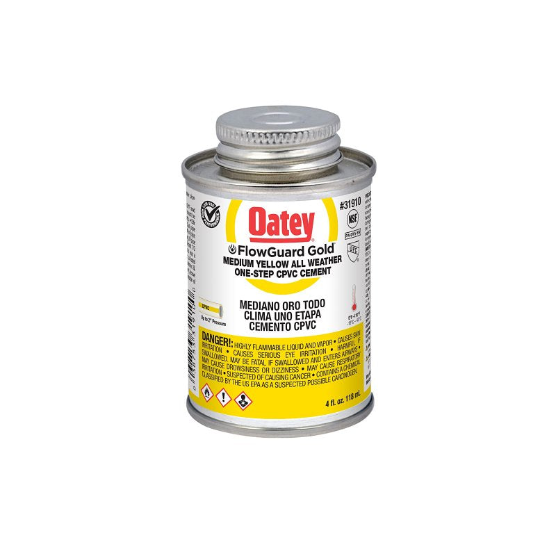 OATEY Oatey FlowGuard Gold 31910 1-Step All Weather Fast Set Cement, 4 oz Can, Liquid, Yellow PLUMBING, HEATING & VENTILATION OATEY