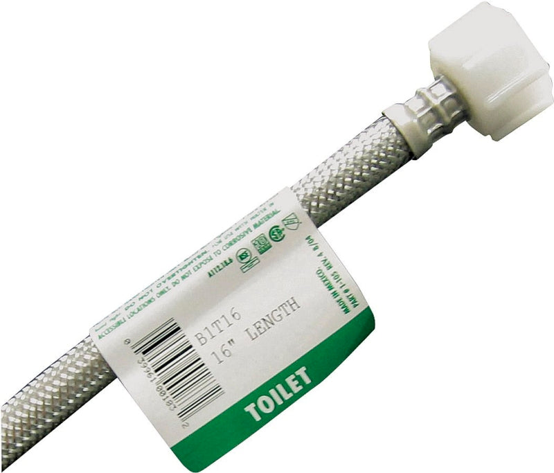 FLUIDMASTER Fluidmaster B1T16 Toilet Connector, 3/8 in Inlet, Compression Inlet, 7/8 in Outlet, Ballcock Outlet, 16 in L