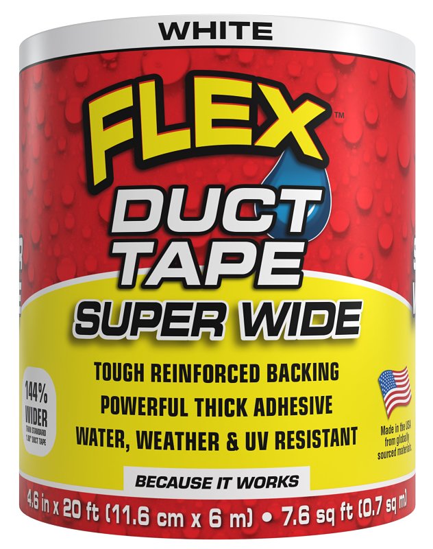 FLEX SEAL Flex Seal Super Wide DTWHTR4620 Duct Tape, 20 ft L, 4.6 in W, White PAINT FLEX SEAL
