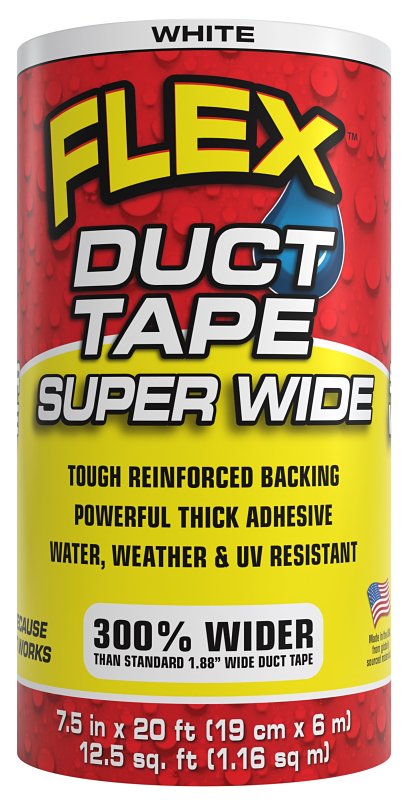 FLEX SEAL Flex Seal Super Wide DTWHTR7520 Duct Tape, 20 ft L, 7-1/2 in W, White PAINT FLEX SEAL
