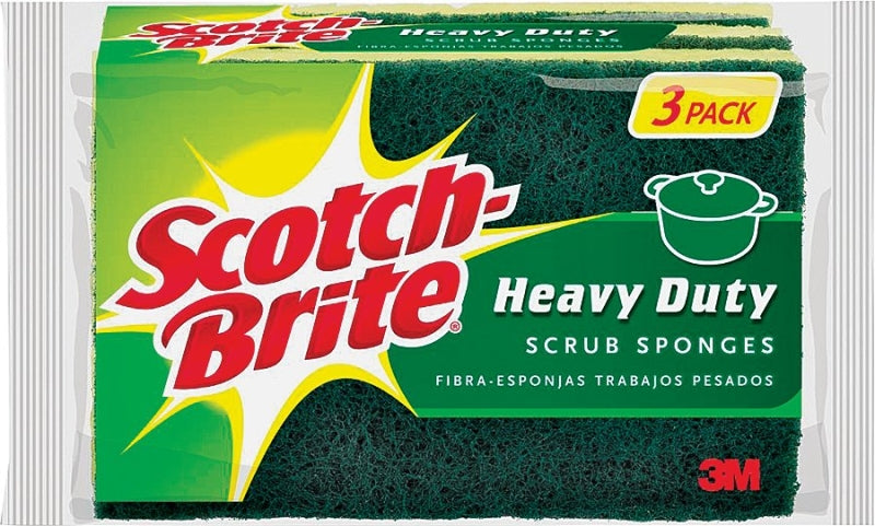 SCOTCH-BRITE Scotch-Brite HD-3 Scrub Sponge, 2-3/4 in L, 4-1/2 in W, 0.6 in Thick, Cellulose/Synthetic Fiber, Green