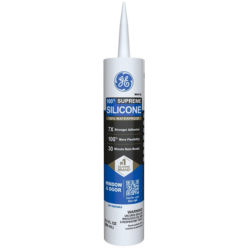 HENKEL CONSUMER ADHESIVES GE Supreme Silicone 2814819 Window & Door Sealant, White, 24 hr Curing, 10.1 fl-oz Cartridge PAINT HENKEL CONSUMER ADHESIVES