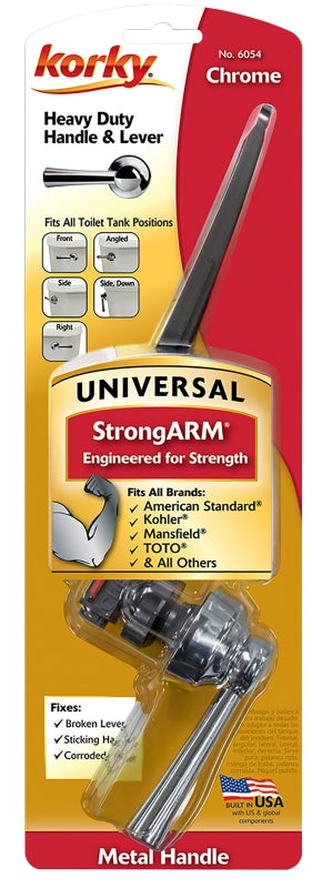 KORKY Korky StrongARM Series 6054BP Tank Flush Lever, Angled, Front, Left, Right, Side Mounting, Metal, Chrome PLUMBING, HEATING & VENTILATION KORKY