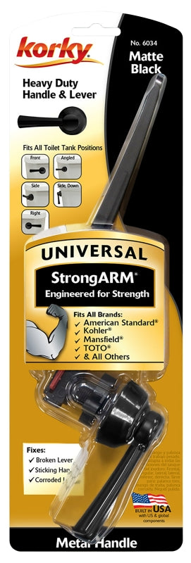 KORKY Korky StrongARM Series 6034BP Tank Flush Lever, Angled, Front, Left, Right, Side, Metal, Matte
