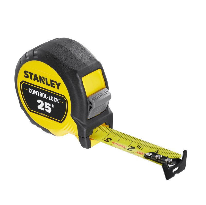 STANLEY STANLEY CONTROL-LOCK Series STHT37244 Tape Measure, 25 ft L Blade, Black/Yellow Case