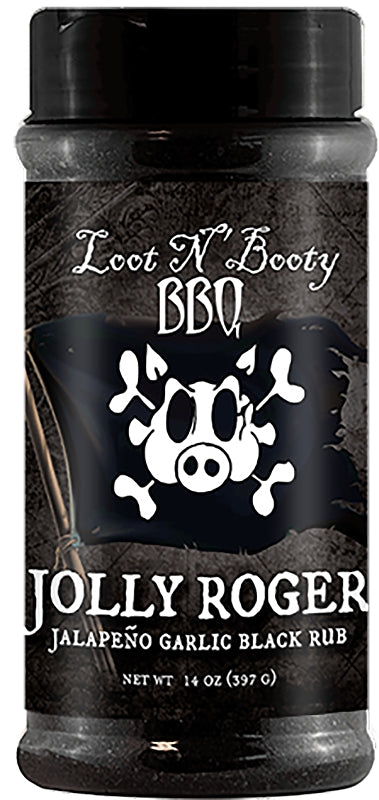 LOOT N BOOTY Loot N' Booty BBQ OW88410 Jolly Roger Black Rub, Jalapeno Garlic, 14 oz OUTDOOR LIVING & POWER EQUIPMENT LOOT N BOOTY