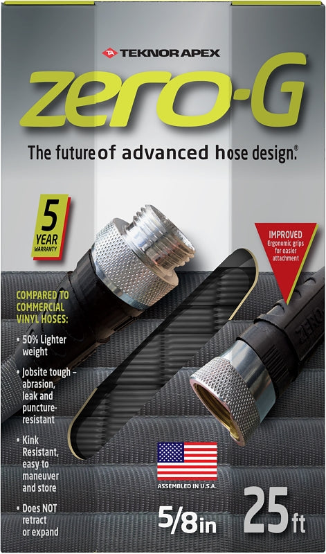 TEKNOR APEX Apex Zero-G 4001-25 Garden Hose, 5/8 in, 25 ft L, Coupling, Fiber, Gray