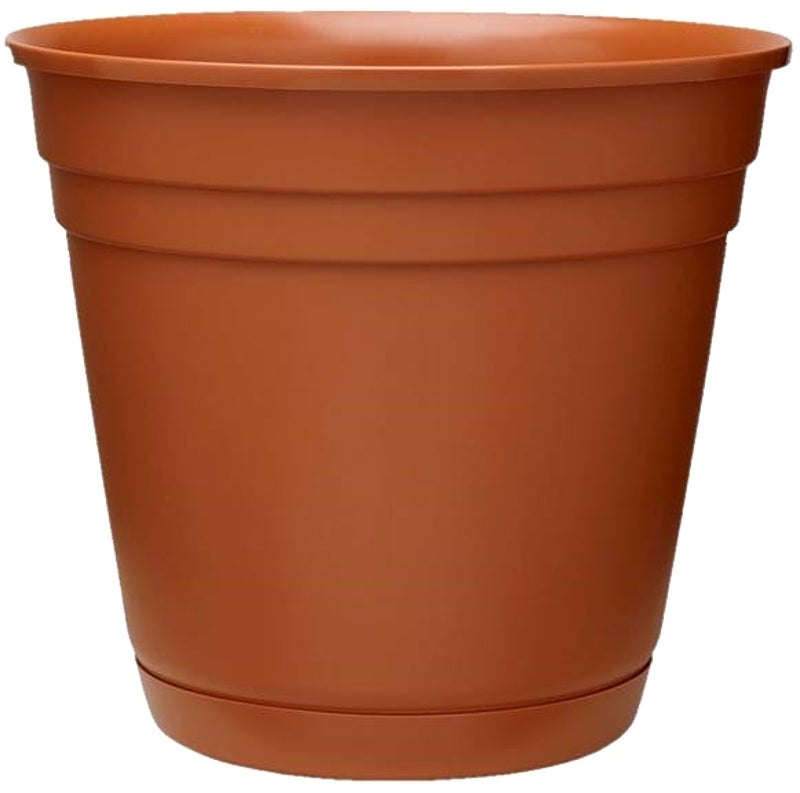 SOUTHERN PATIO Southern Patio RN1608TC Planter with Saucer, 16 in Dia, Round, Poly Resin, Terra Cotta, Matte