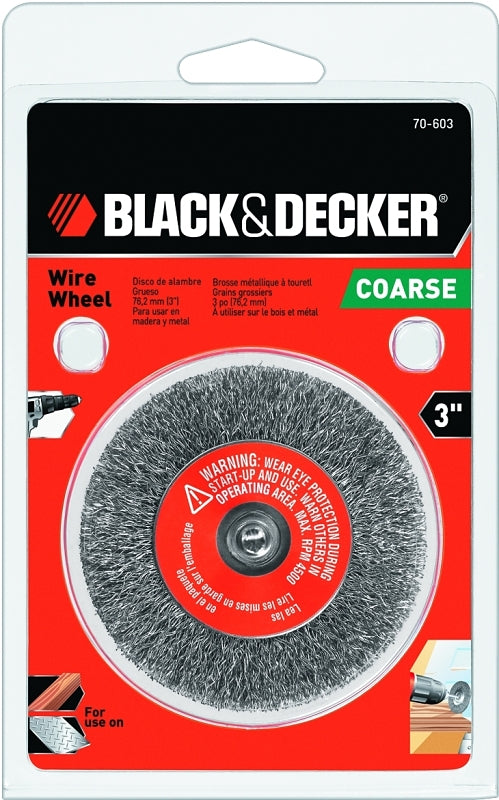 BLACK & DECKER Black+Decker 70-603 Wire Wheel Brush, 3 in Dia, 10-32 in Arbor/Shank, Steel Bristle TOOLS BLACK & DECKER