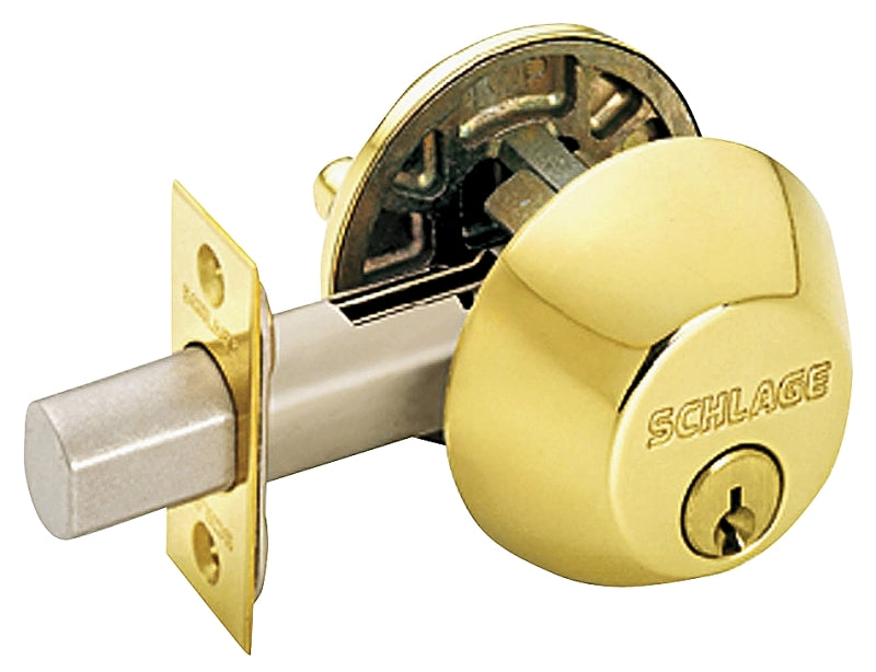SCHLAGE LOCK Schlage B60N605 Deadbolt, 1 Grade, SC1 Key, Bright Brass, 2-3/8, 2-3/4 in Backset, C Keyway