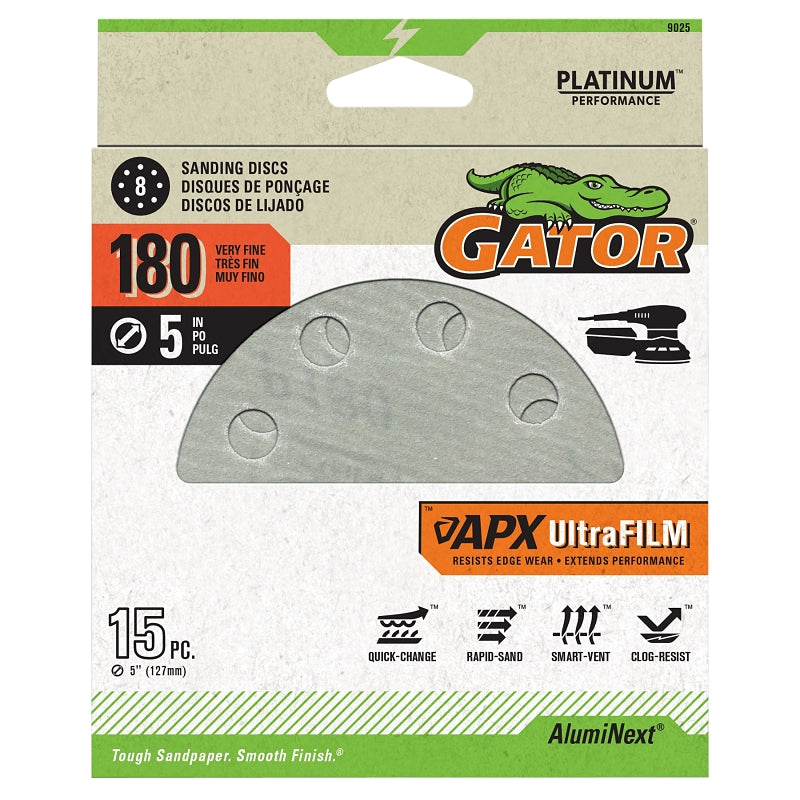 GATOR Gator Shopsmith 9025 Sanding Disc, 5 in Dia, 220 Grit, Extra Fine, Aluminum Oxide Abrasive, Film Backing, Vented TOOLS GATOR