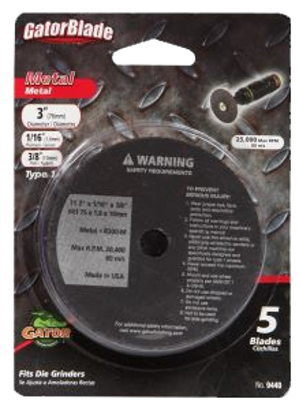 GATOR Gator 9440GA Cut-Off Blade, 3 in Dia, 1/16 in Thick, 3/8 in Arbor, Aluminum Oxide Abrasive TOOLS GATOR