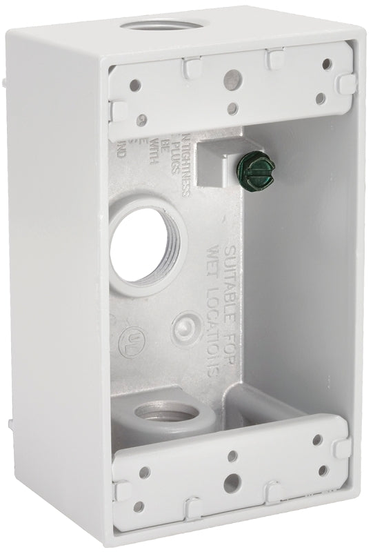 HUBBELL Hubbell 5320-1 Weatherproof Box, 18.3 cu-in, 3-Outlet, 1-Gang, Aluminum, White
