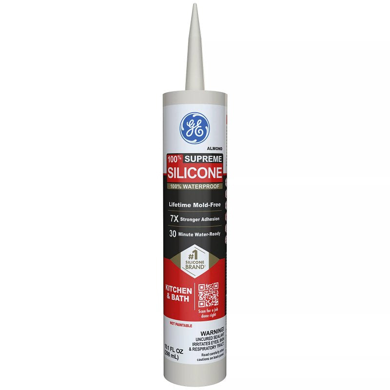 HENKEL CONSUMER ADHESIVES GE Supreme Silicone 2821632 Kitchen & Bath Sealant, Almond, 24 hr Curing, 10.1 fl-oz Cartridge