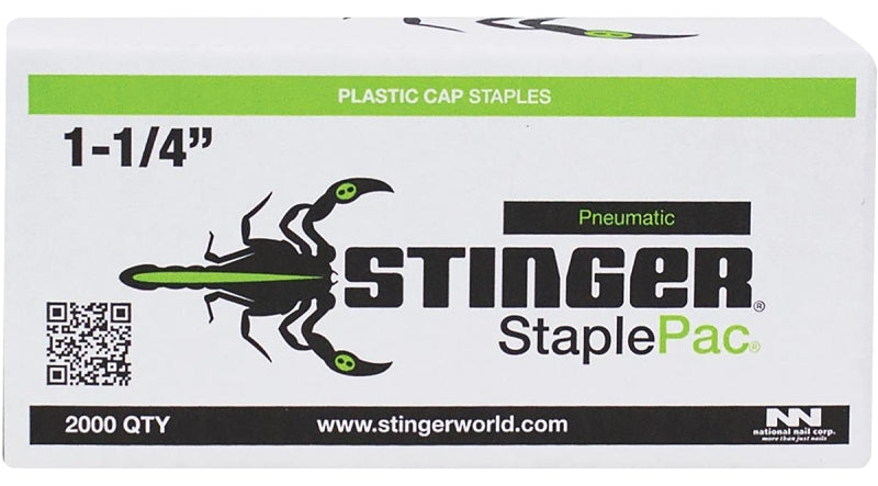 STINGER Stinger 136074 Cap Staple, 7/16 in W Crown, 1-1/4 in L Leg, 16 Gauge, Carbon Steel, Electro-Galvanized