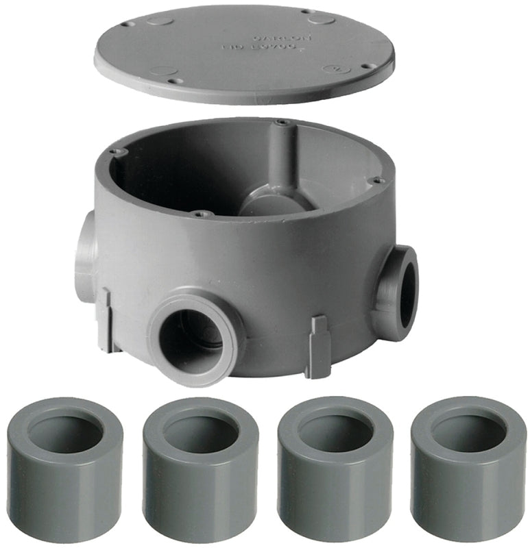 CARLON Carlon E970CDE-CTN Junction Box, 4 -Knockout, 1/2 in Knockout, PVC, Ceiling, Wall Mounting