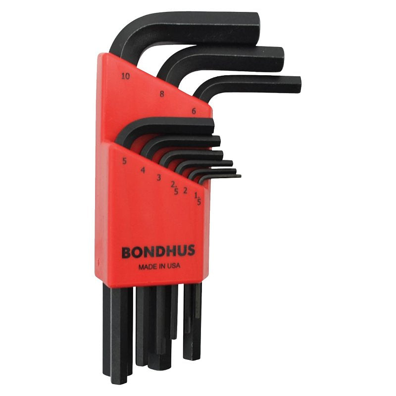 BONDHUS CORPORATION Bondhus 12299 Hex End L-Wrench Set, 9-Piece, Protanium Steel, ProGuard, Specifications: Metric Measurement, Short