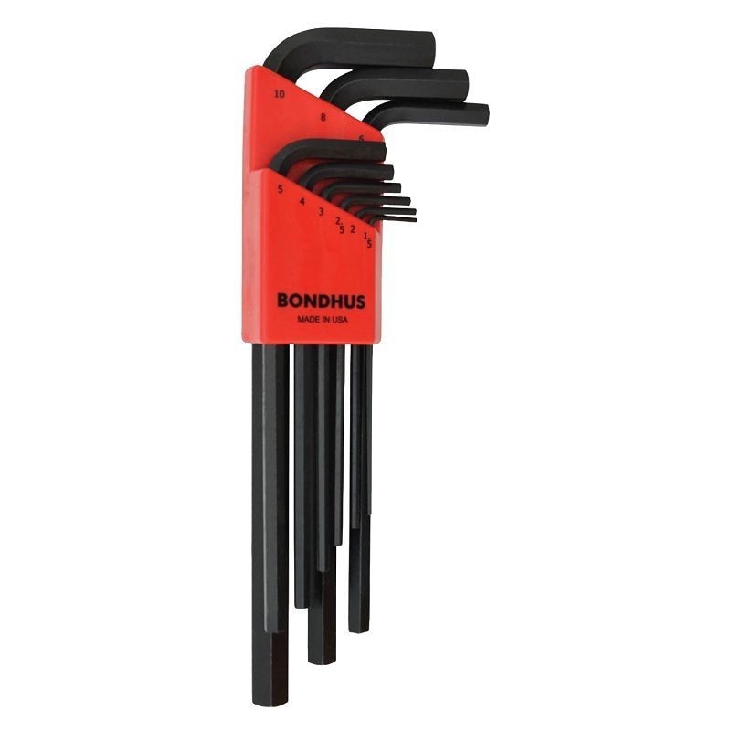 BONDHUS CORPORATION Bondhus 12199 Hex End L-Wrench Set, 9-Piece, Protanium Steel, ProGuard, Specifications: Metric Measurement, Long