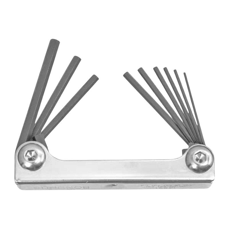 BONDHUS CORPORATION Bondhus 14591 Hex Key Fold Up Tool, 9-Piece, Protanium Steel, ProGuard, Specifications: SAE Measurement